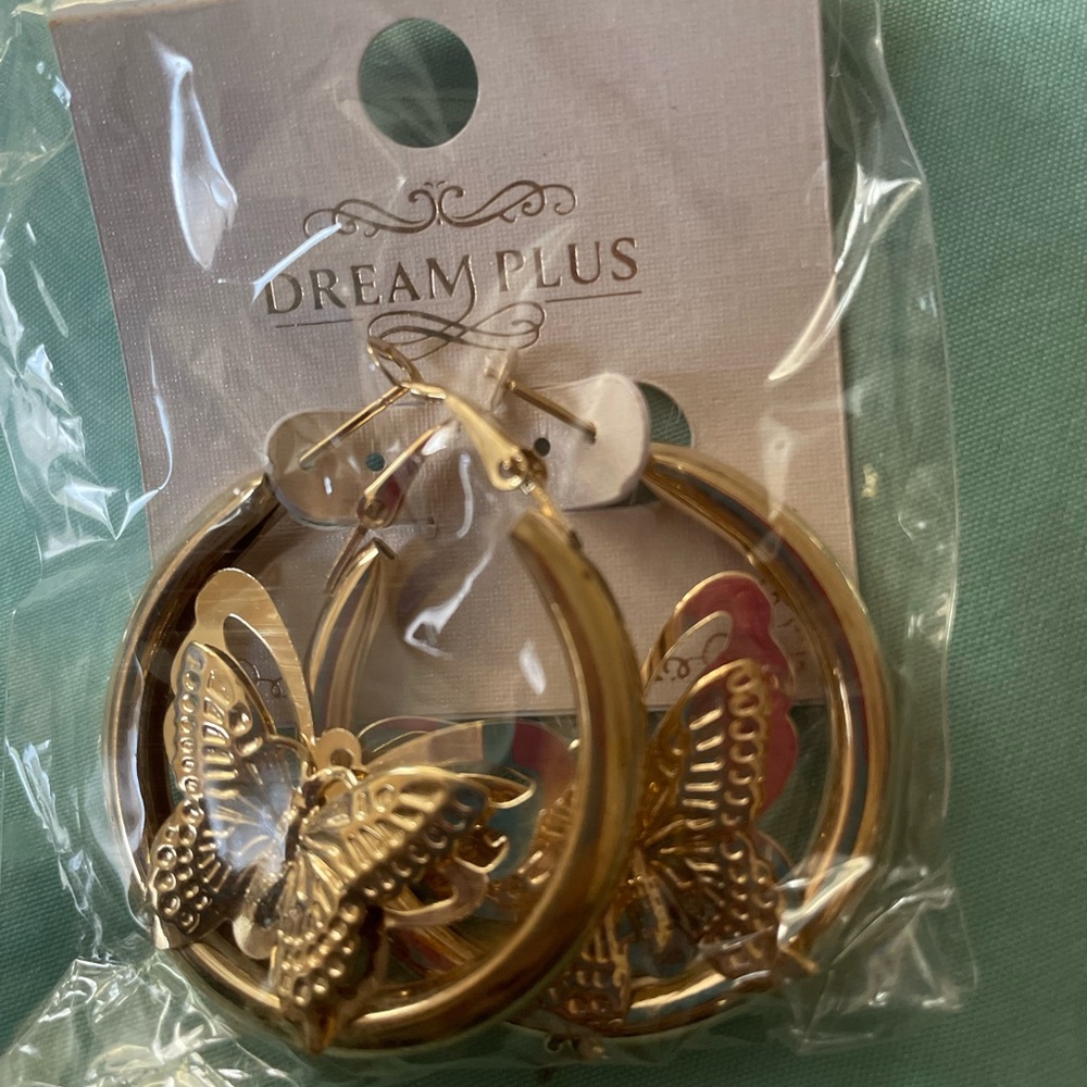 Gold Butterfly Hoop Earrings